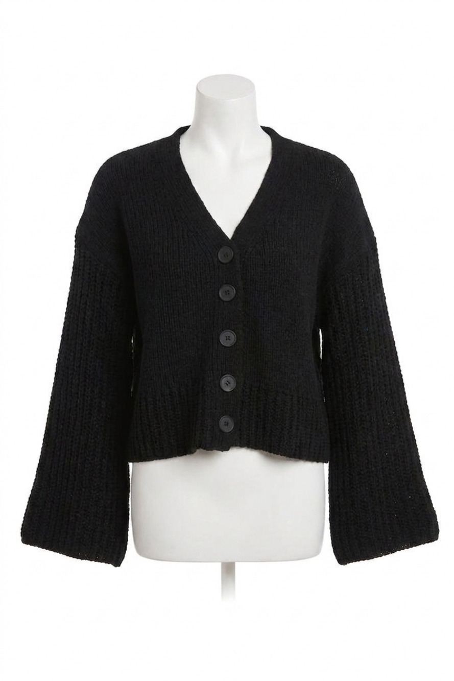 NEW ANOTHER LOVE samira bell sleeve chunky crop cardigan in black